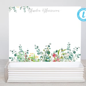 Botanical Blossoms Personalized Printable Editable Flat Single Sided Note Card/5.5x4.25 Templett/Printable Envelope/Editable Note Card