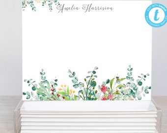 Fleurs botaniques personnalisé imprimable carte de correspondance plat simple face modifiable/5,5 x 4,25 Templett/enveloppe imprimable/carte de correspondance modifiable