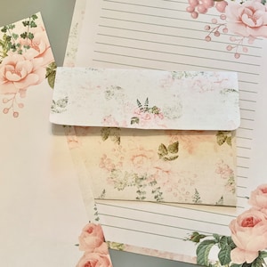Vintage Bloom afdrukbaar briefpapier met afdrukbare envelop 8,5 x 11 825 / afdrukbare envelop/direct downloaden/digitaal gelinieerd papier/schrijfpapier