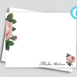 Rosa Rose personalisierte druckbare bearbeitbare flache einseitige Note Card / 5.5x4.25 Templett / druckbarer Umschlag / bearbeitbare leere Notizkarte