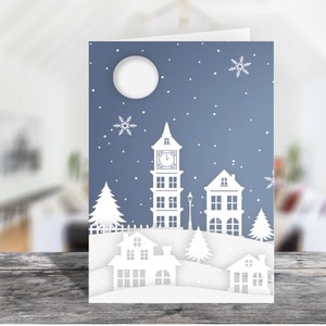 Winter stad 4 x 6 afdrukbare portret platte notitiekaart met envelop 1493/Instant Download/elke gelegenheid kaart/dagelijkse wenskaart