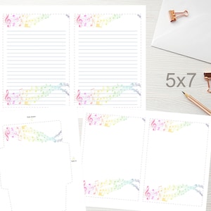 5x7 Musiknoten Schreibpapier & Umschlag Briefpapier Set 1563/Instant Download/Druckbare Schreibpapier/Druckbare Briefpapier