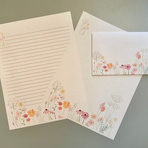 Fantaisie Fleurs sauvages Papeterie imprimable avec enveloppe 8.5x11 1055 / Papeterie imprimable / Papier ligne / Enveloppe imprimable / Papier à lettres image 1