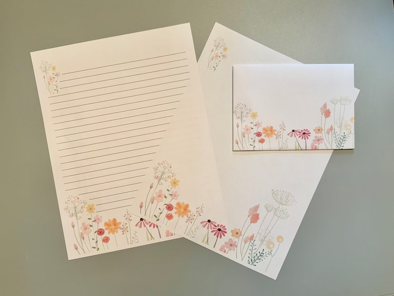 Wildblumen Briefpapier zum Ausdrucken mit Umschlag 8.5x11 1055/druckbares Briefpapier/Linienpapier/druckbares Briefpapier/Briefpapier Bild 1
