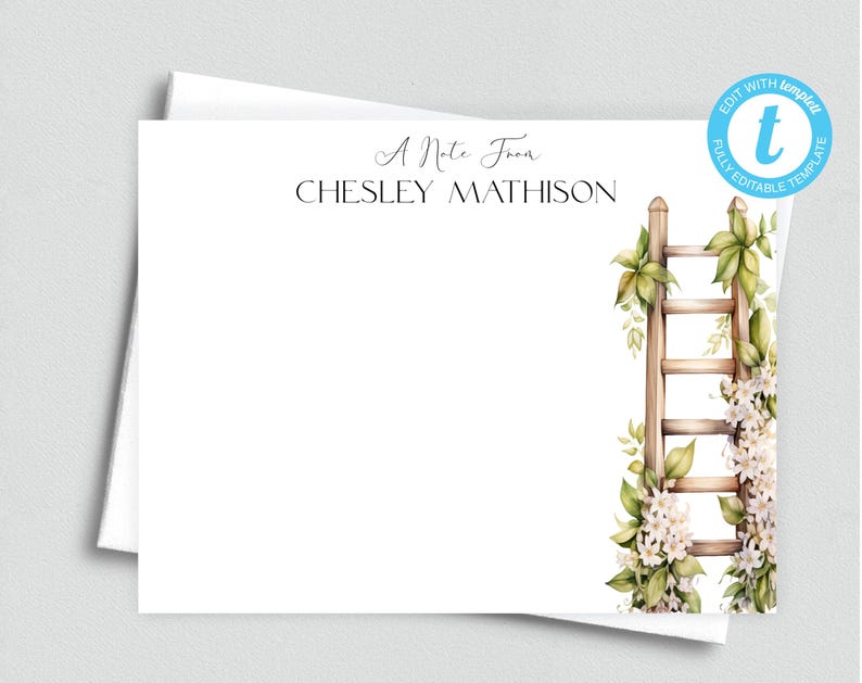 Floral Ladder Personalized Printable Editable Flat Single Sided Note ...