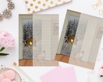 Winter House Printable Stationery 8.5x11 1125/Digital Note Paper/Printable Envelope/Instant Download/Printable Stationery/Digital Line Paper