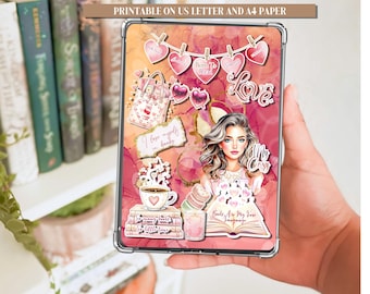 Wkładka do Kindle'a do druku w języku miłości, list amerykański i A4/serce walentynkowe/cyfrowa różowa wkładka do Kindle/różowa wkładka do Kindle/INSERT11