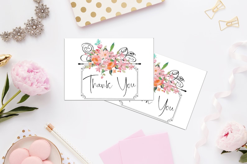 printable thank you card with envelope 507instant etsy