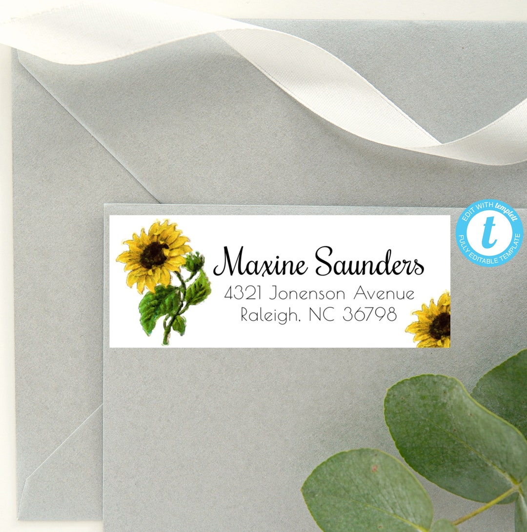 Printable Sunflower Address Labels/1x2.58 Templett/editable Etsy