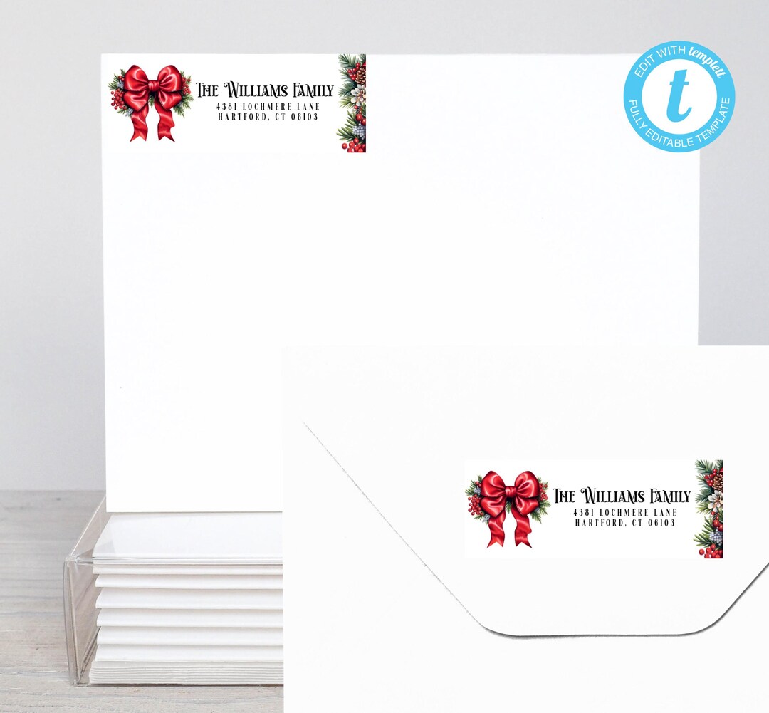 Christmas Red Bow Printable Mailing-return Address Labels/avery Label