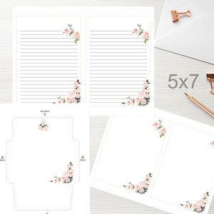 5x7 Vintage rosa Rosen Schreibpapier Set 1583/Instant Download/Druckbares Briefpapier/Druckbares Briefpapier