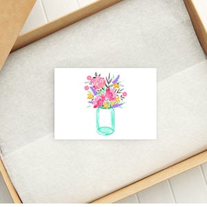 Biglietto di auguri piatto stampabile con barattolo di vetro floreale e biglietto a tenda con busta 1309/Download immediato/Biglietto di auguri stampabile/Piccolo biglietto vuoto