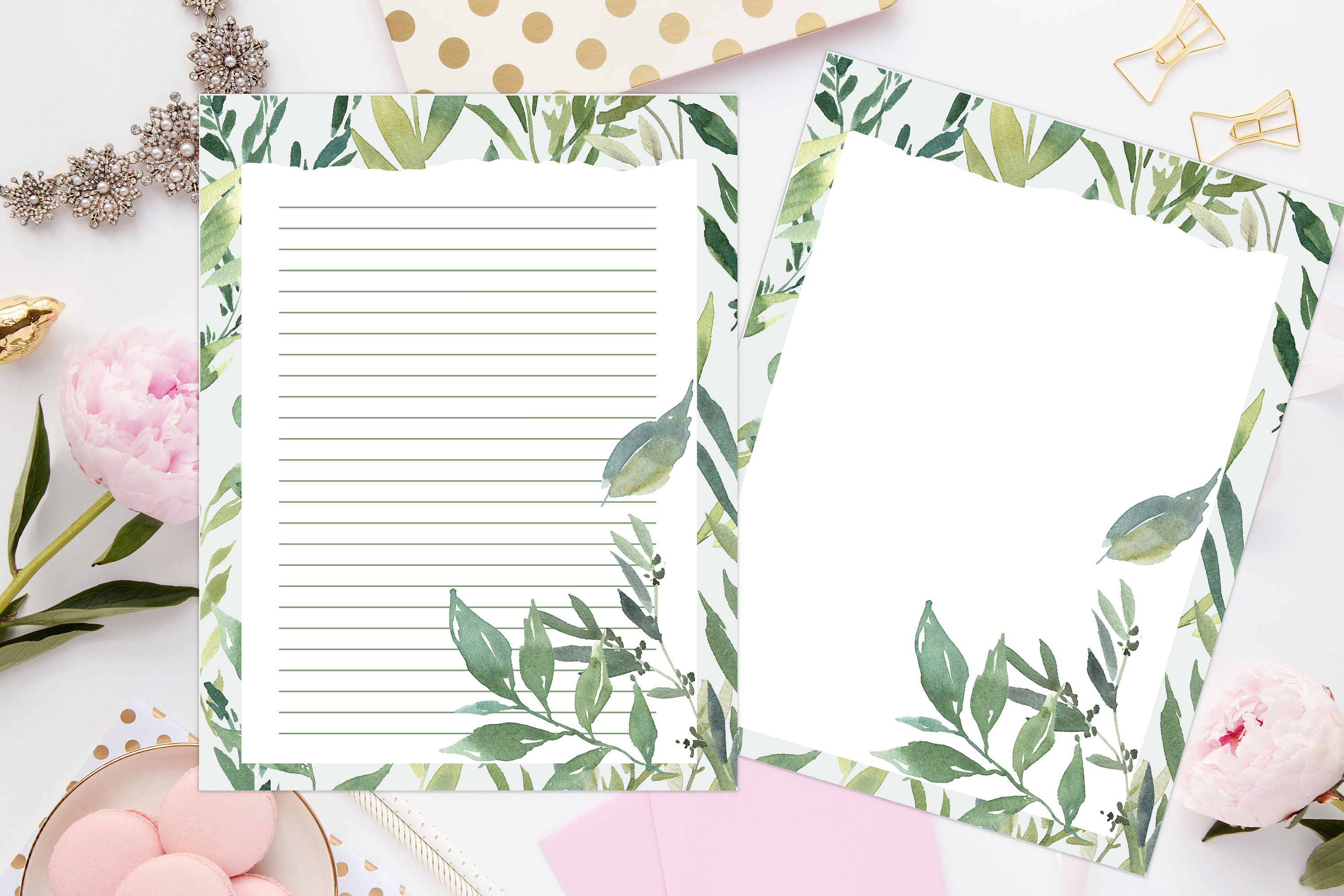 green-leaves-printable-stationery-8-5x11-823-digital-etsy
