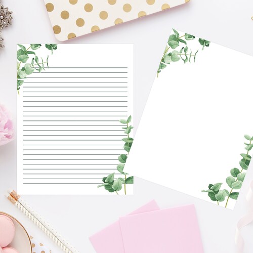 Printable Stationery Lined Paper With Watercolor Nature - Etsy
