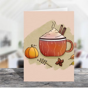 Herfsttijd drankje 4x6 afdrukbare portret platte notitiekaart met envelop 1496 / instant download / elke gelegenheid kaart / dagelijkse wenskaart