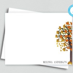 Herbst Baum Personalisierte druckbare bearbeitbare flache einseitige Notizkarte / 5,5 x 4,25 Templett / bearbeitbare Herbst leere Karte / druckbarer Umschlag