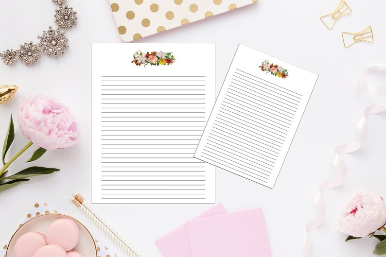 Classic Floral Notes 1028.5x11 /& 5.8x8.3Note PaperPrintable PaperInstant DownloadPrintable Note PaperWriting PaperPrintable Notes