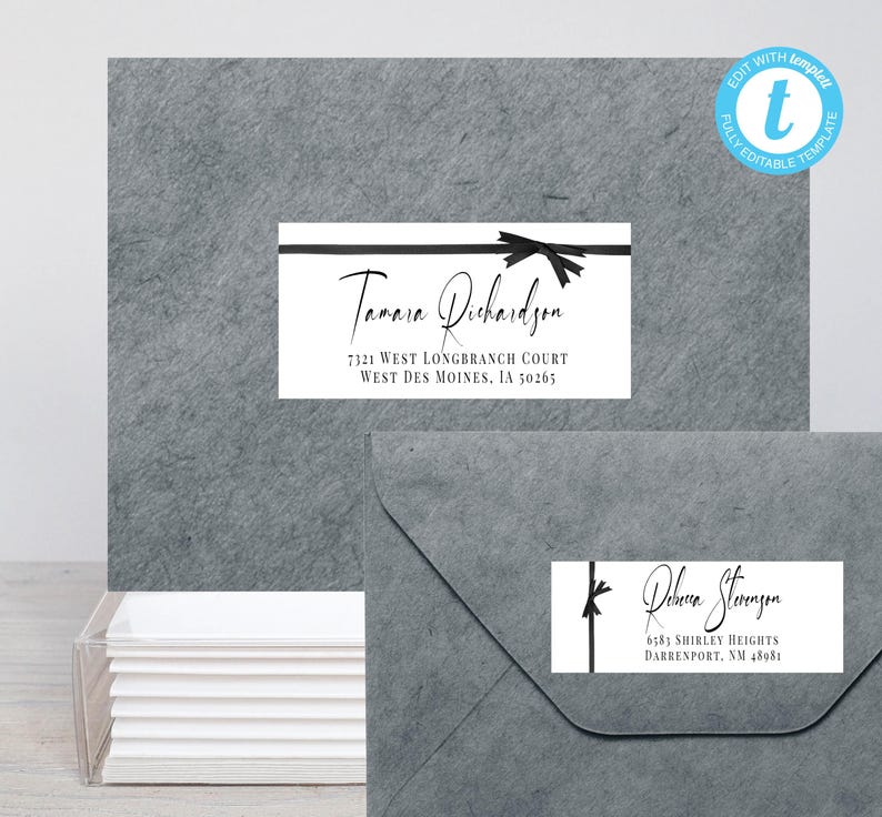 Printable Black Bow Address and Return Label/avery Label 5263 & 8160