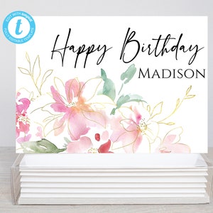 Personalized Printable Editable Happy Birthday Folded Tent Card/5x7 Templett/Floral Birthday Card/Printable Envelope/Birthday Card