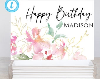 Personalized Printable Editable Happy Birthday Folded Tent Card/5x7 Templett/Floral Birthday Card/Printable Envelope/Birthday Card
