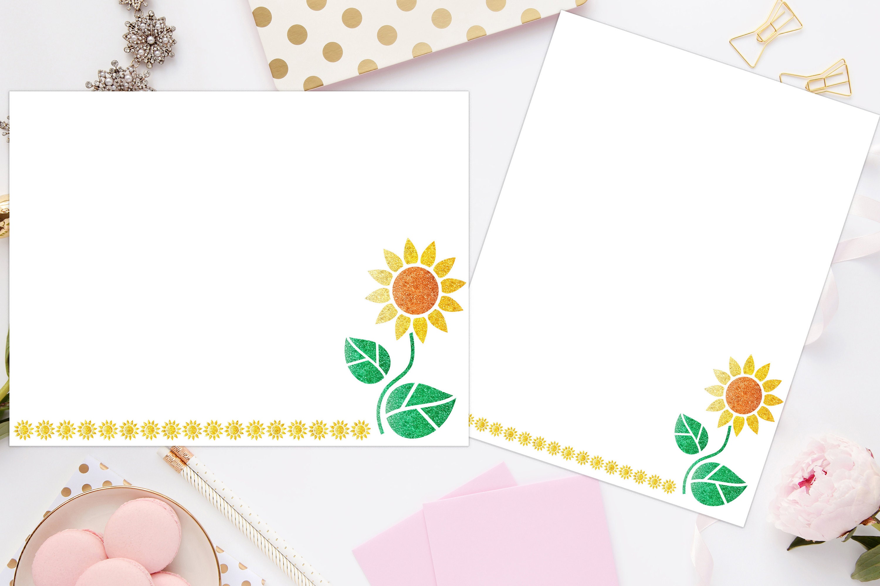 Sunflower Printable Writing Paper Landscape &amp; Portrait For | Etsy