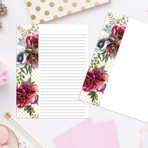 Floral Illustration Printable Stationery 8.5x11 314/Writing Paper/Digital Note Paper/Printable Envelope/Instant Download/Floral Notes Pages