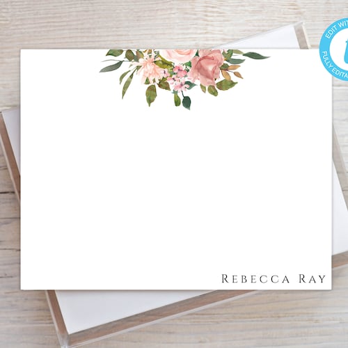 Personalized Printable Editable Flat Single Sided Note Card - Etsy