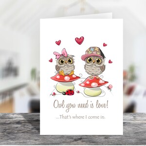 Hibou 5 x 7 dont vous avez besoin, carte portrait imprimable à plat avec enveloppe 1506/téléchargement instantané/carte d'anniversaire/carte romantique imprimable