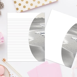 Gray Scale Beach Stationery with Envelope 8.5x11 580/Writing Paper/Printable Paper/Instant Download/Printable Stationery/Digital Lined Paper