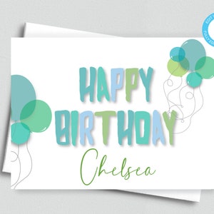 Personalized Printable Happy Birthday Folded Tent Card/5x7 Templett/Printable Birthday Card/Printable Envelope/Birthday Card for Kids