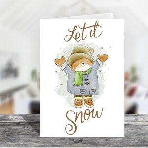 5x7 Laat het sneeuw afdrukbare platte notitie portretkaart met envelop 1513 / instant download / afdrukbare winterkaart / afdrukbare laat het sneeuwkaart