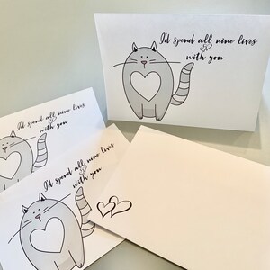 Spend All Nine Lives Stampabile 5x7 Flat Note Cards & Tent Card con busta 160/Instant Download/Love Note Card/I Love You Card/Cat Card