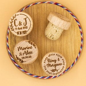 Lots of 1 to 300 personalized custom corks (Decreasing prices) - Wedding guest gifts, save the date, hen party, baptism, birthday