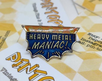 Heavy metal maniac rock enamel pin badge Hat tie lapel scarf bag denim or leather jacket accessorie life AGB 1988