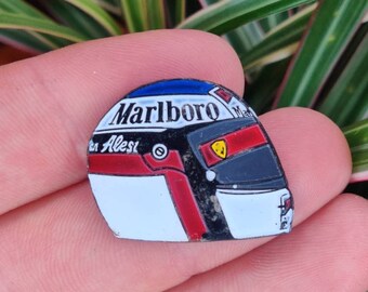 Jean Alesi Marlboro F1 racing helmet vintage enamel pin badge.