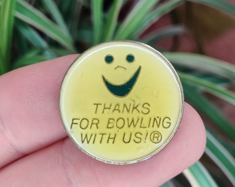 Thanks for bowling with us vintage enamel lapel pin badge.