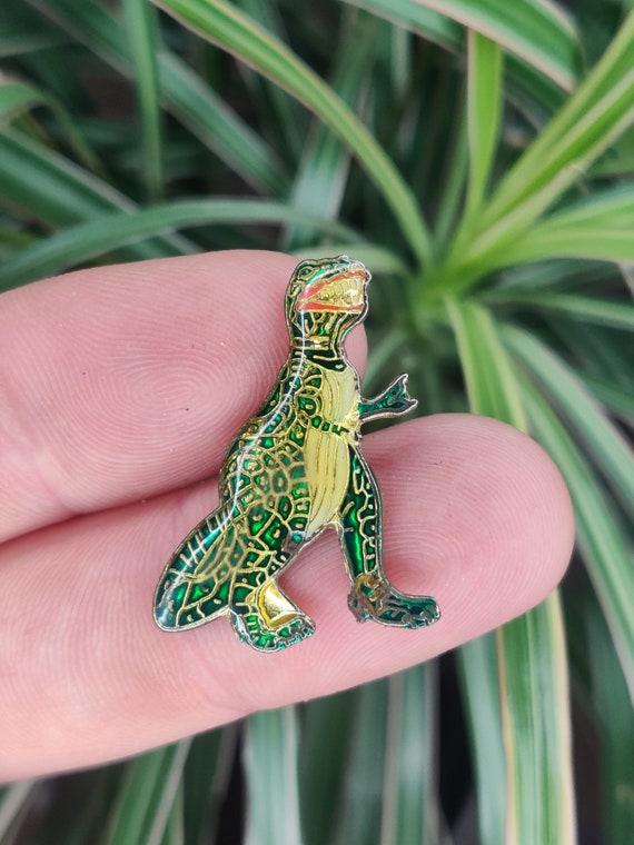 PINCE A CRAVATE vintage ANIMAL DINOSAURE TYRANNOSAURE T. REX doré et