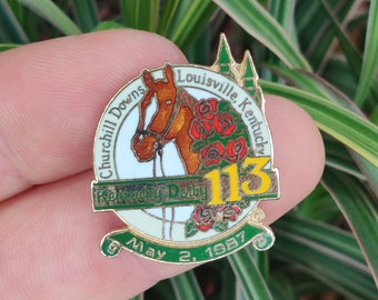 Kentucky Derby 113, may 2nd 1987 vintage enamel horse racing lapel pin badge.