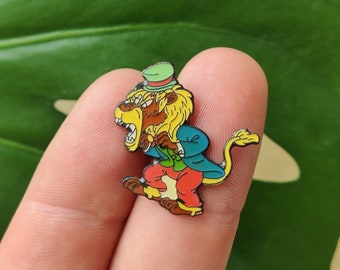 Cartoon lion vintage enamel lapel pin badge.