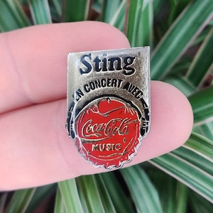 Coca Cola Music, Sting in concert, vintage enamel lapel pin badge.
