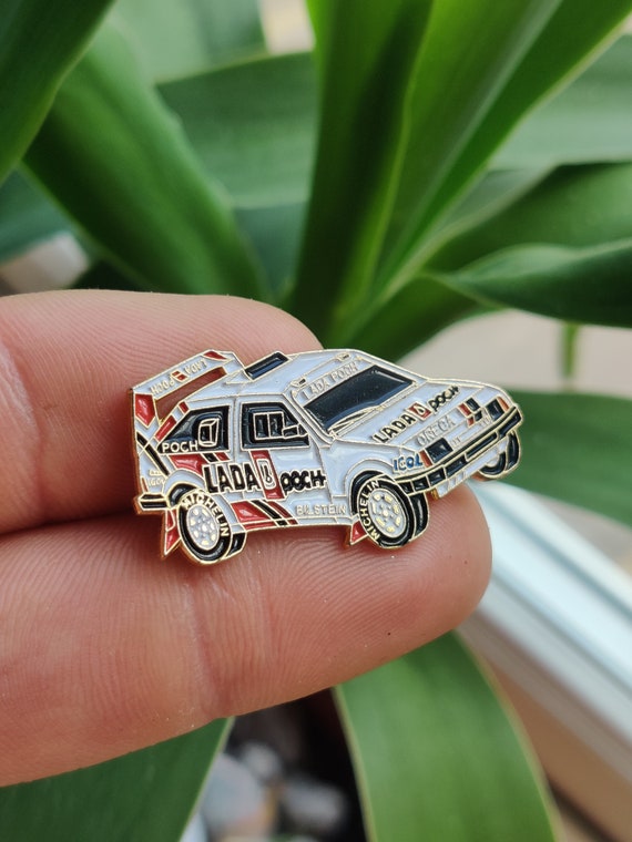 Lada Pock russian rally car vintage enamel pin ba… - image 5