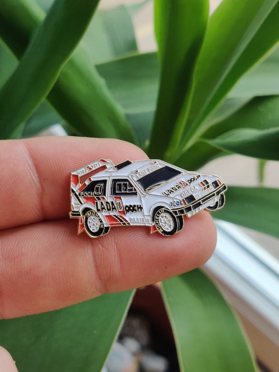Lada Pock russian rally car vintage enamel pin ba… - image 4