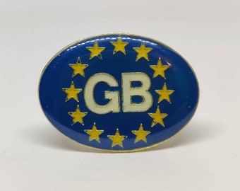 European Union Great Britain lapel pin badge. Brexit EU collectable vintage retro denim leather jacket