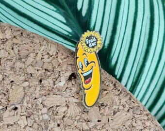 Fruit d'Or Banana face vintage enamel lapel pin badge.