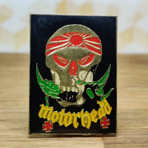 Motorhead skull lapel pin badge heavy metal rock music festival collectable retro vintage denim leather jacket