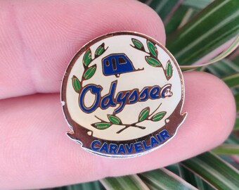 Odyssea caravelair Caravan camper trailer RV vintage enamel lapel pin badge.