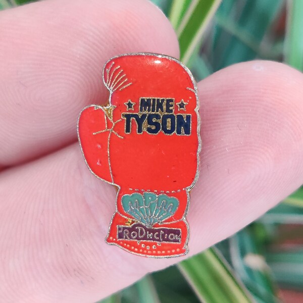 Mike Tyson boxing glove vintage enamel lapel pin badge.