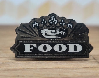 Food Records pin badge. Hat Tie Lapel scarf bag denim or leather jacket. Vintage retro collectable advertising gift. Vinyl collector