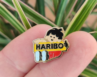 Haribo pin badge, vintage enamel lapel pin badge, sweets, candy