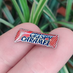Crispy Caramel, chocolate bar vintage pin.